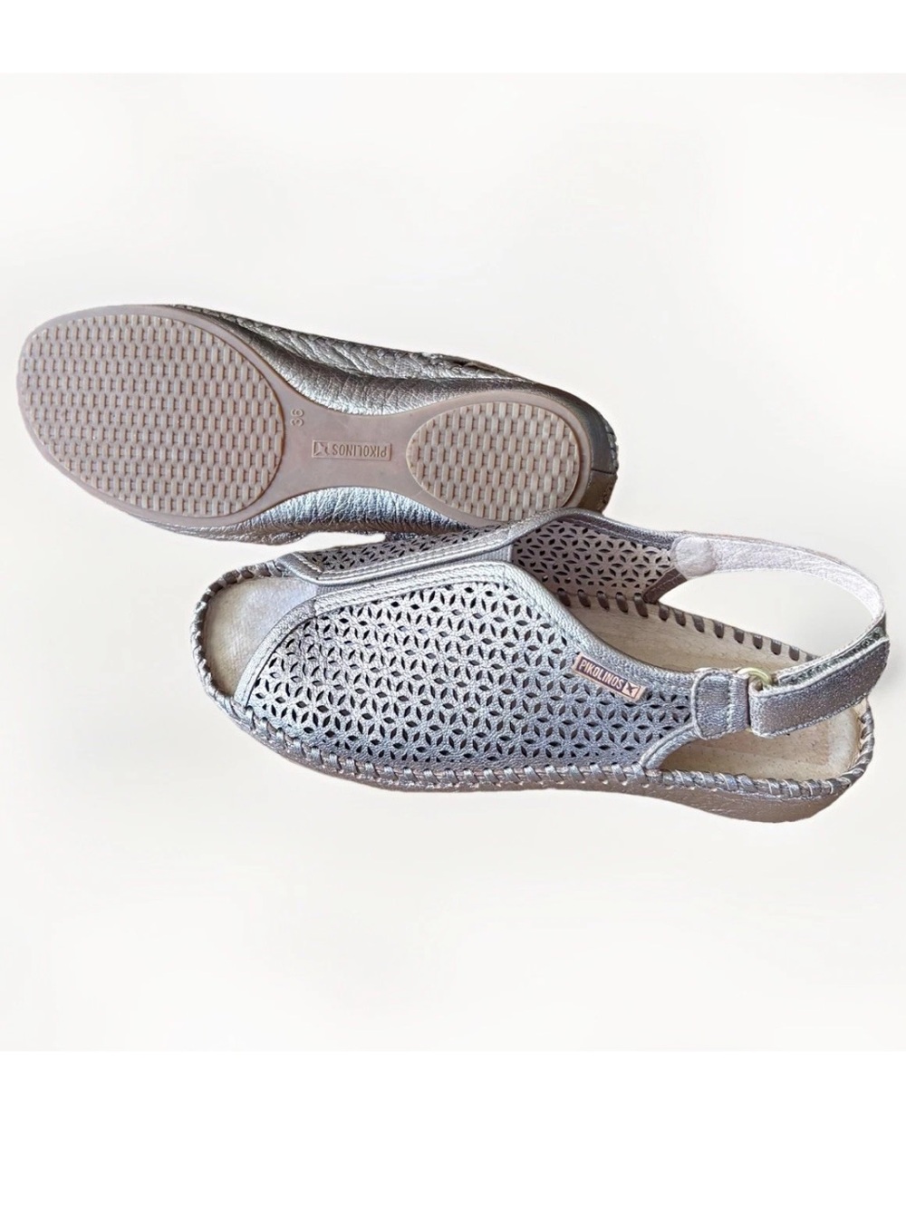 PIKOLINOS Puerto Vallarta 655 LEATHER Perforated Sandal Metallic Spain EU36 US6